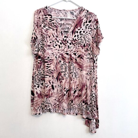 JENNIFER LOPEZ Plus Size Strappy Asymmetrical Top Mauve Purple ish Animal Print - Picture 2 of 16